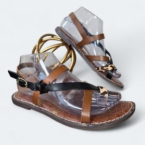Sam Edelman Gladis Strappy Leather Gladiator Sandals - Leopard Print Size 7.5